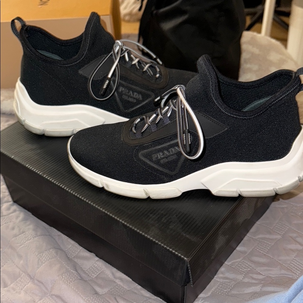 Prada Black and White Sneakers with Chunky Sole
